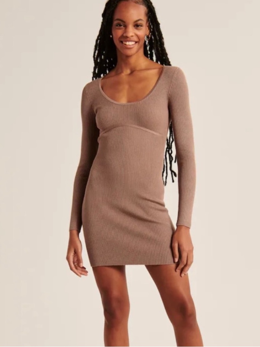 Abercrombie & Fitch Elevated Knit Corset Mini Sweater Dress Light Brown Medium
